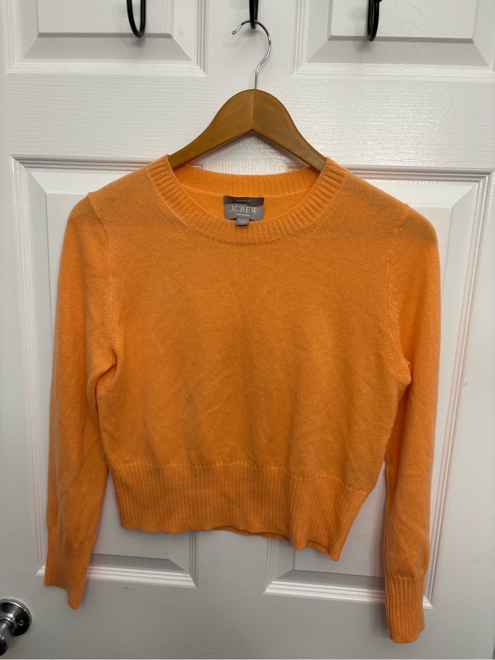 J. Crew 100% Cashmere Light Tangerine Orange Cropped Crewneck Sweater, Sz S